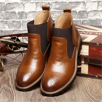 

NEW Men Chelsea Boots Ankle Boots Fashion Men's Winter Fur Warm Snow Boots British Style Soft Leather Men Shoes Motorcycle Boot