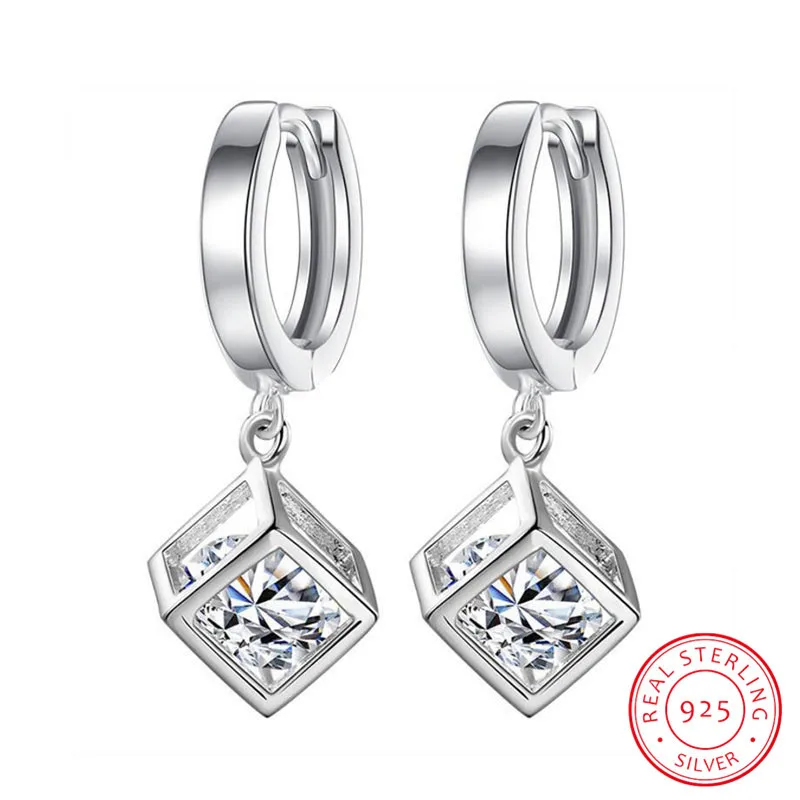 ★MIDNIGHT MOMENT.★ soft cube earring silver Mirror Tint Crystal Prism Cube .925 Sterling Silver Stud