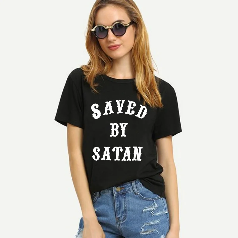 

Casual Short Sleeve Tops Funny Grunge Tumblr Girl Style Tees Saved By Satan Letter Printed T-Shirt Women