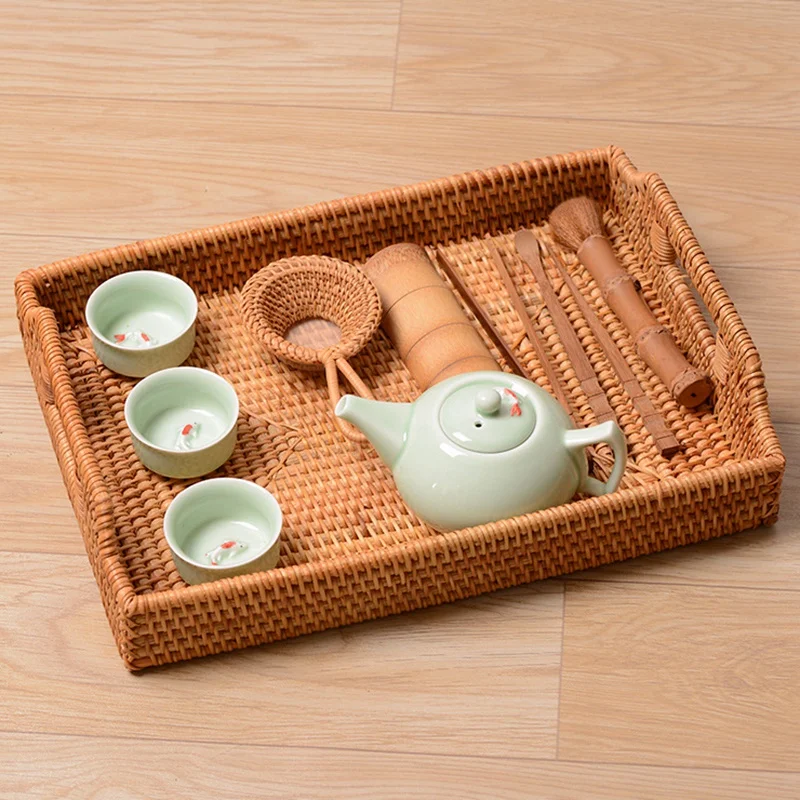 Tableware Tray Kitchen Rattan Storage Tray Fruit Basket Basket Candy Snacks Pastry Sundries Dish Tea Tray Storage Tray S