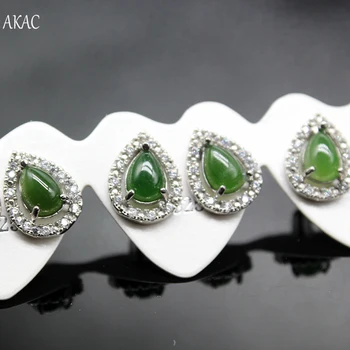 

2pairs AKAC approx10*12mm natural green jadeite jade stud earrings for women earrings with simple classical design