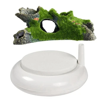 

1 Set Aquarium Air Stone Kit, Fish Tank Bubbler & 1 Pcs Aquarium Resin Mountain View Moss Tree Decoration