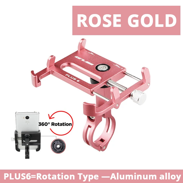 Вращающийся многоугольный велосипедный держатель для телефона, держатель для мобильного телефона для iPhone на руль велосипеда, держатель для телефона - Цвет: PLUS-6-RoseGold