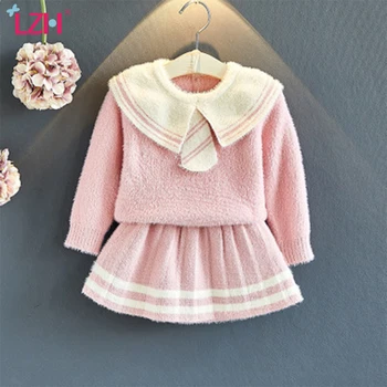 

LZH 2020 New Autumn Winter Kids Clothes Long Sleeves Sweater+Short Skirt 2Pcs Outfits Set Children Clothing For Girls Clothes