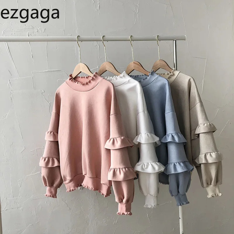 Женский спортивный костюм Ezgaga свитшот с длинным рукавом и оборками в Корейском