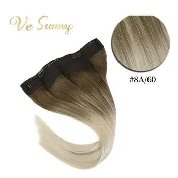 

VeSunny One Piece Invisible Halo Hair Extensions Real Human Hair Flip Wire with 2 Clips on Balayage Ombre Brown to Blonde #8a/60