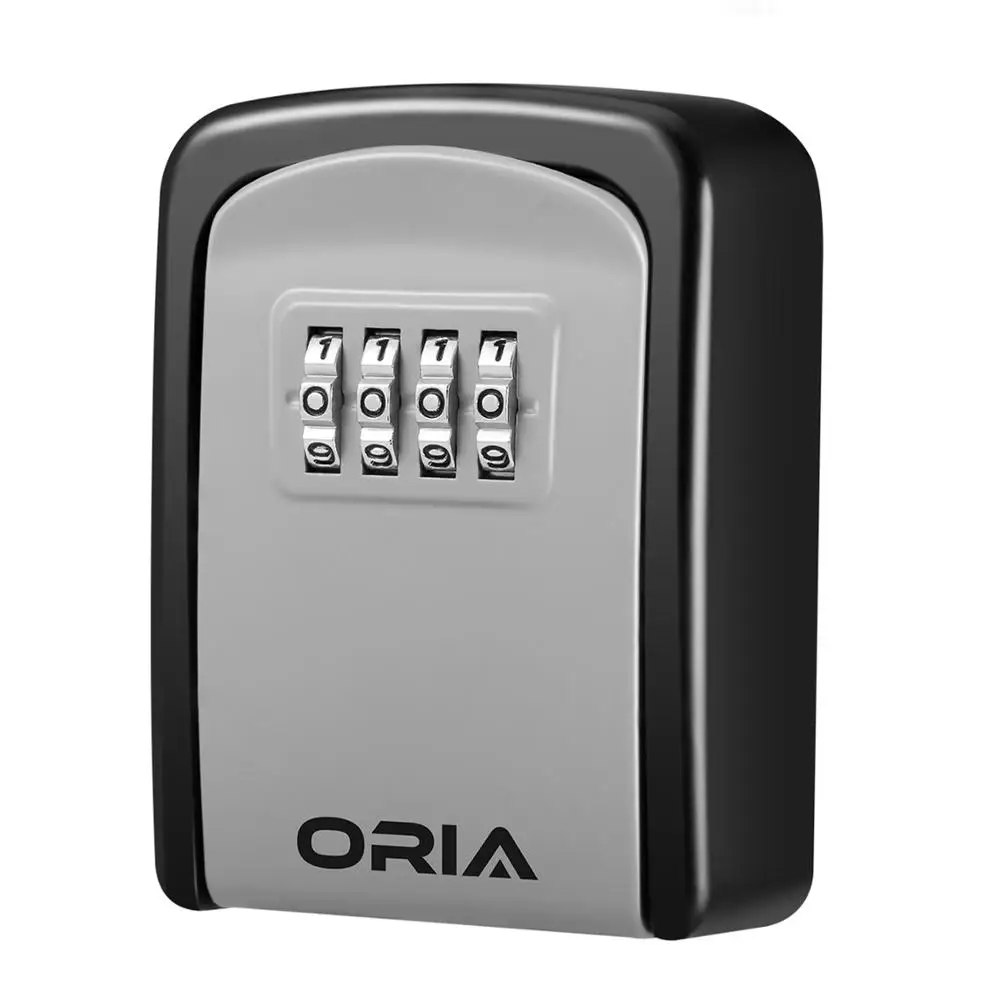 3.66 inch Key Storage Lock Box for Indoor Outdoor Black ORIA 4 Digit Combination Key Lock Box Wall Mounted Key Safe Box 