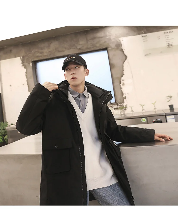 Literature And Art Popular Brand Men'S Wear New Style Mid-length down Jacket Teenager Workwear Thick Warm Coat Men's