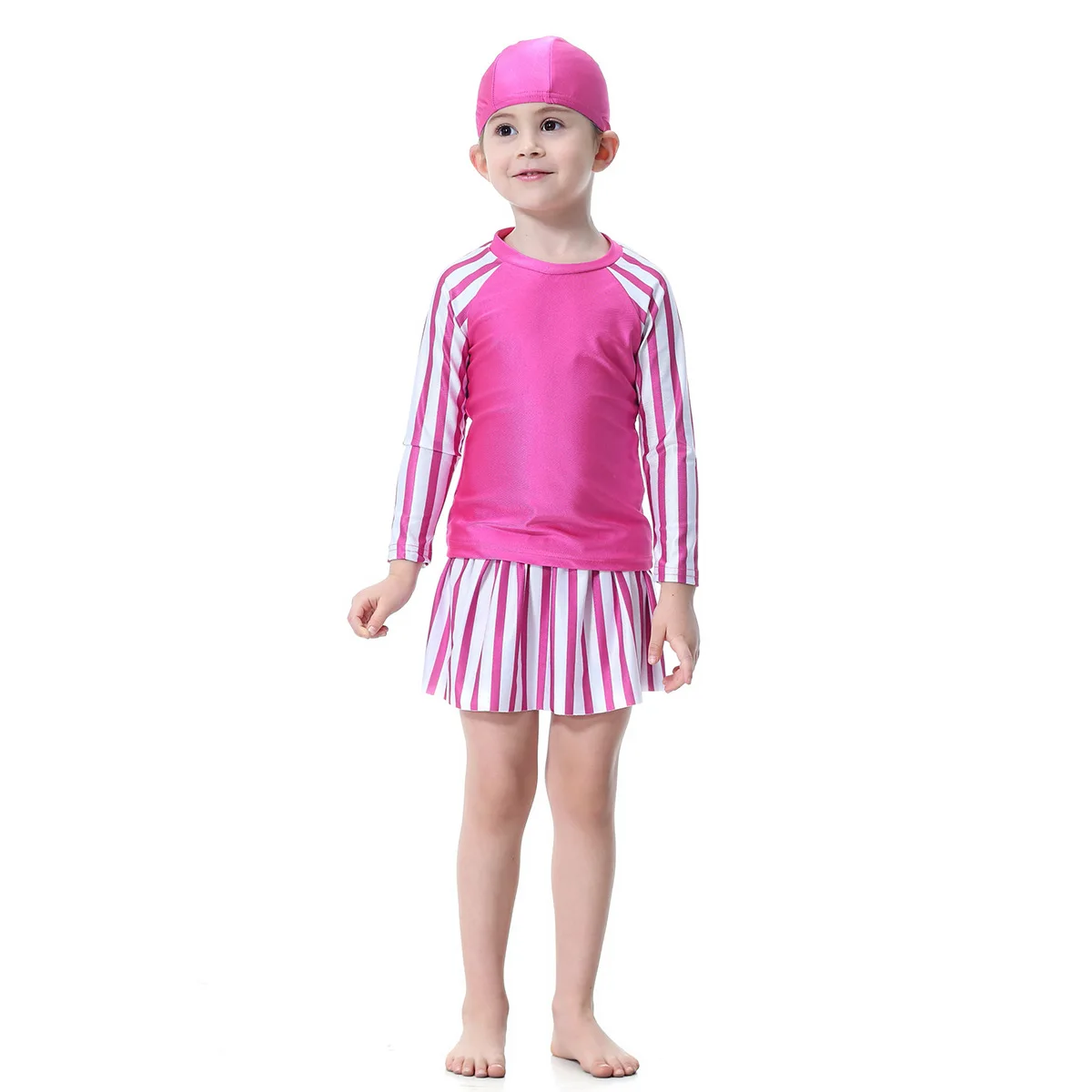 

Baby Swimming suits Long Sleeve Shirt+skirt+cap Girls Bathing Beachwear Islamic Dubai Arabic Muslim Swimsuits Moslim Zwemkleding