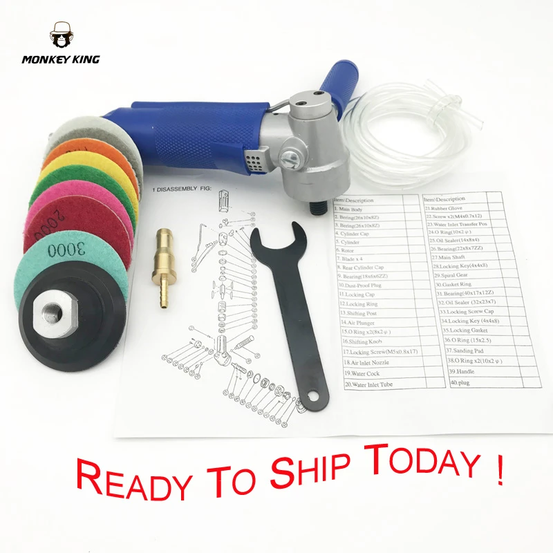 Professional Pneumatic Water Sander Air Wet Polisher Stone Granite Sander Angle Grinder Variable