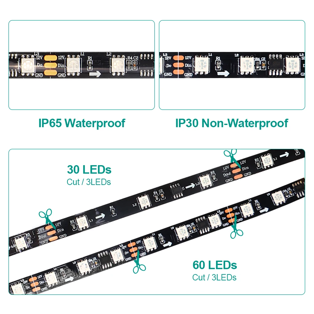 US $15.67 WS2811 RGB LED Strip 5050 SMD Addressable 3060LEDsM SP110E Bluetooth APP Control 5m 10m 1 Ic Control 3 LEDs Pixel Strips Set