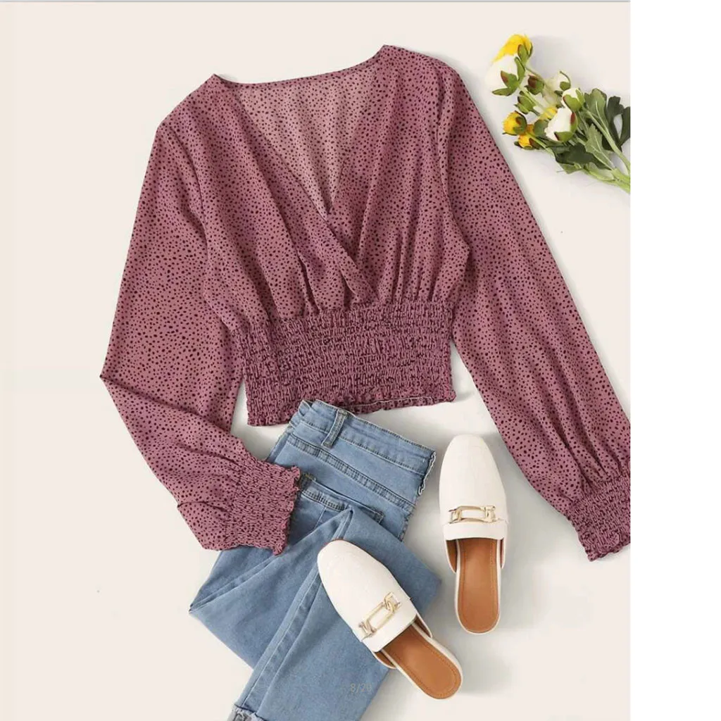 wrap front long sleeve top