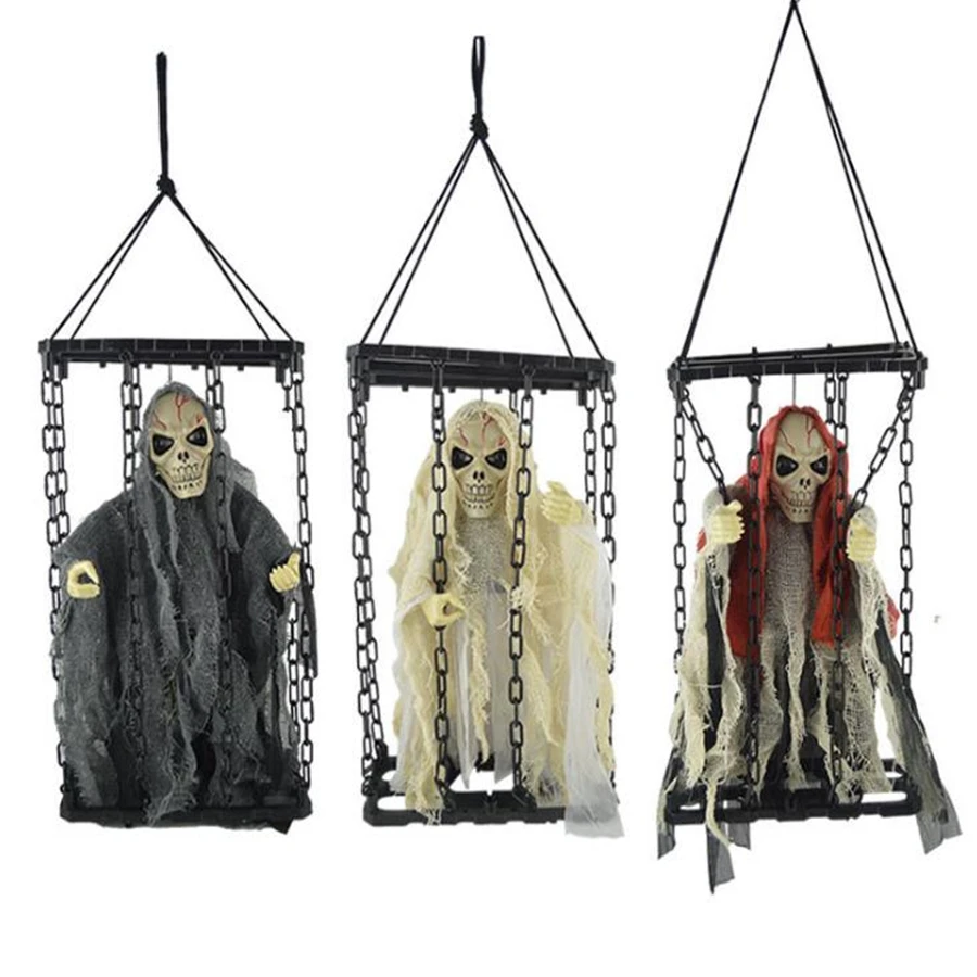 

Hanging Skull Halloween Ghost Cage Luminous Ghost Skeleton Decoration Props Death Ghost Prisoners Halloween Ornaments