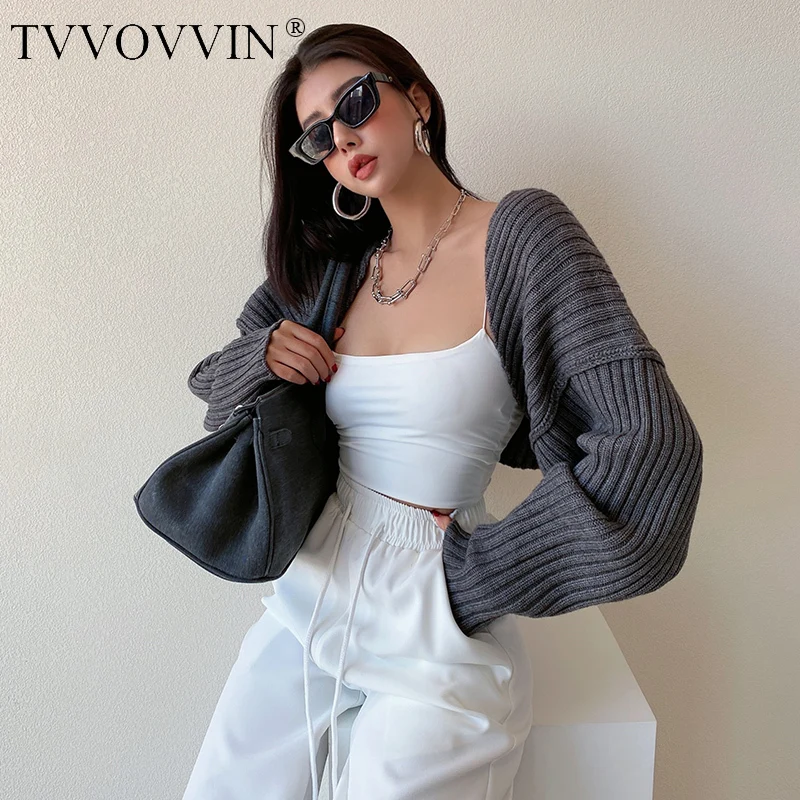 Женский вязаный кардиган TVVOVVIN короткий с длинным рукавом летучая мышь A97K |