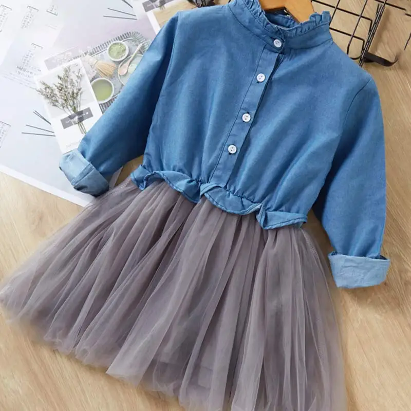 Повседневные платья для девочек; новая осенняя одежда для девочек в духе колледжа; детское платье с длинными рукавами и отворотами в клетку - Цвет: az1531Light blue