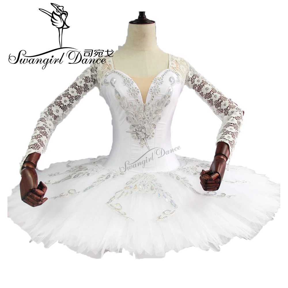white swan lake professional ballet tutus,pancake tutu with flowers,dancing classical ballet tutu for girlsBT9108