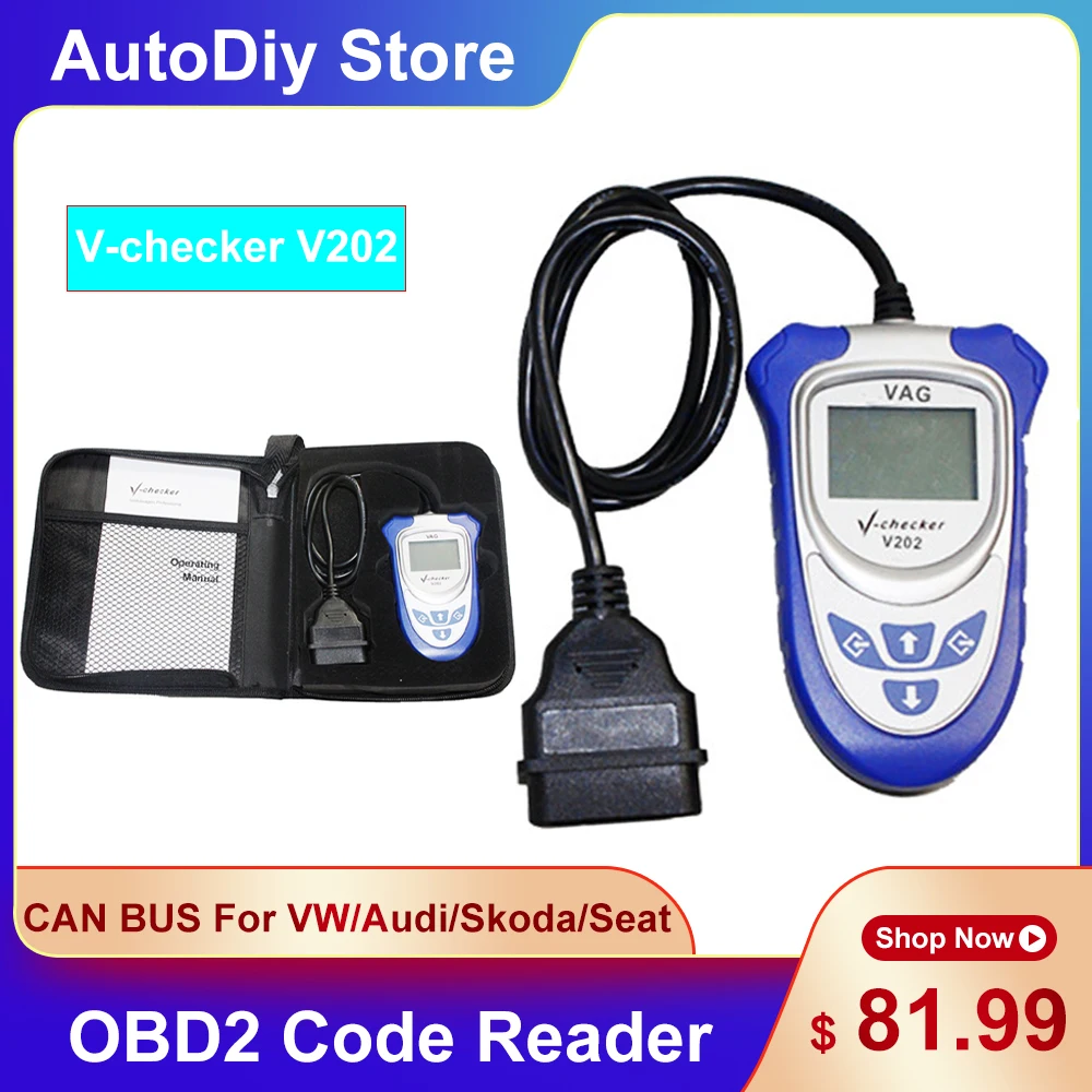 V-checker V202 VAG PRO Code Reader OBD2 Car Diagnostic Tools CAN BUS For VW/Seat/Skoda Audi Clear Fault Codes LCD Display |