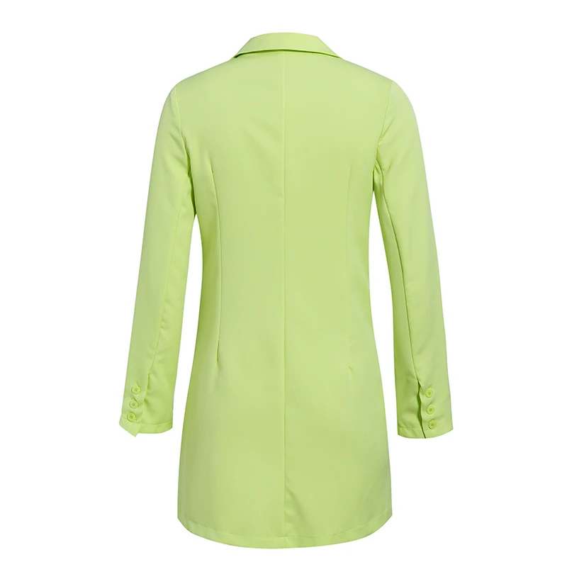 Элегантные неоновые зеленые модные куртки-блейзеры, элегантные сплошные блейзеры с карманами и пуговицами, куртка, уличная одежда, блейзер