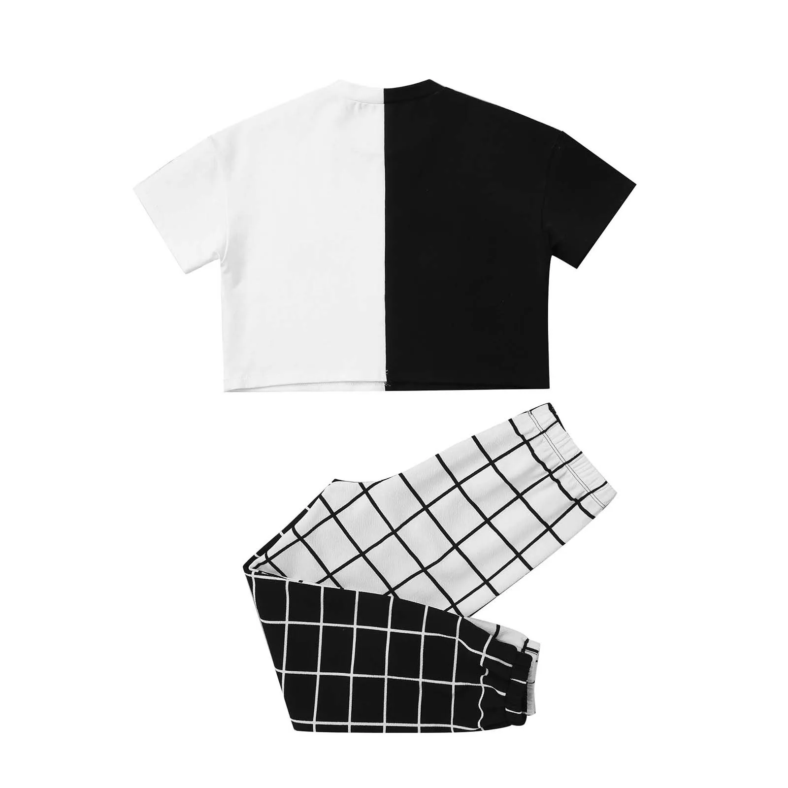 4-16Y Kids Girls Clothes Sets Butterfly Print Crop Tops+Plaid Pants Children Clothing Summer Teen Workout Dancewear Sports Sets