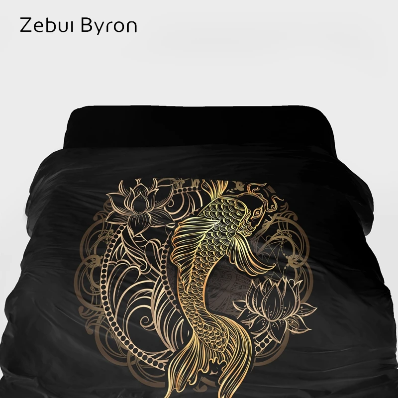 3D пододеяльник King/queen/Пользовательский Размер, одеяло/пододеяльник 220/240, пододеяльник для 90/150/односпальная кровать, постельные принадлежности черный золотой карп