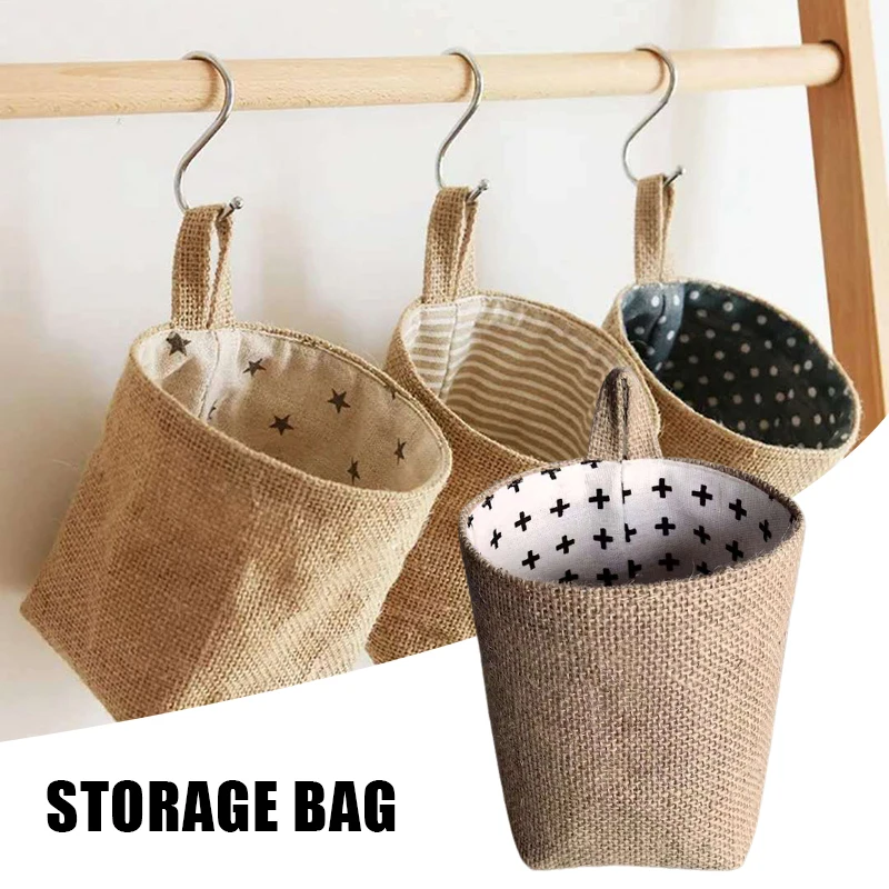 Hanging Storage Bag Cotton Linen Organizer Storage Basket