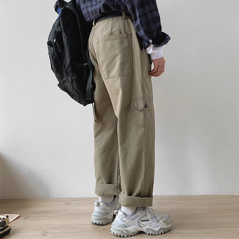 Winter New Korean Version Of The Tide Male Trend Straight Patch Pocket Tooling Casual Elements Student Trousers