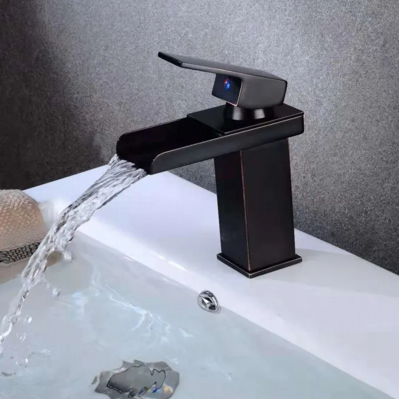 

Black Matt Waterfall Basin Sink Tap Faucet Deck Mount Bathroom Faucet Vanity Vessel Sinks Mixer Tap Single Handle Water Tap