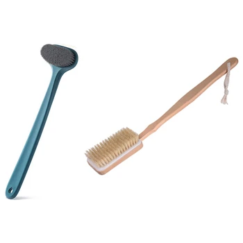 

2 Pcs Bath Body Brush with Comfy Bristles Long Handle Gentle Exfoliation Improve-Wood Color & Blue