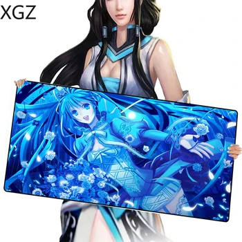 

XGZ Anime Girl Hatsune Miku 60x30cm/90x40cm Padmouse Computer Game Big Mouse Keyboard CSGO Washable Lock-edge Mat