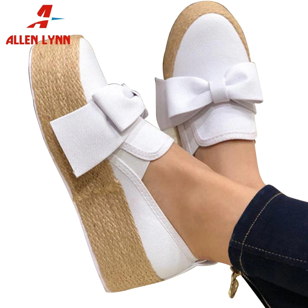 

ALLEN New Spring INS Hot Ladies 2020 Flat butterfly-knot Shoes Woman Casual slip-on Flats Women High Platform Loafers