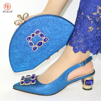 

New Royal Blue Lady Pointed Toe Shoes And Bag Set For Party Italian Designer Luxury Women Shoes Matching A Bag For Wedding 2020