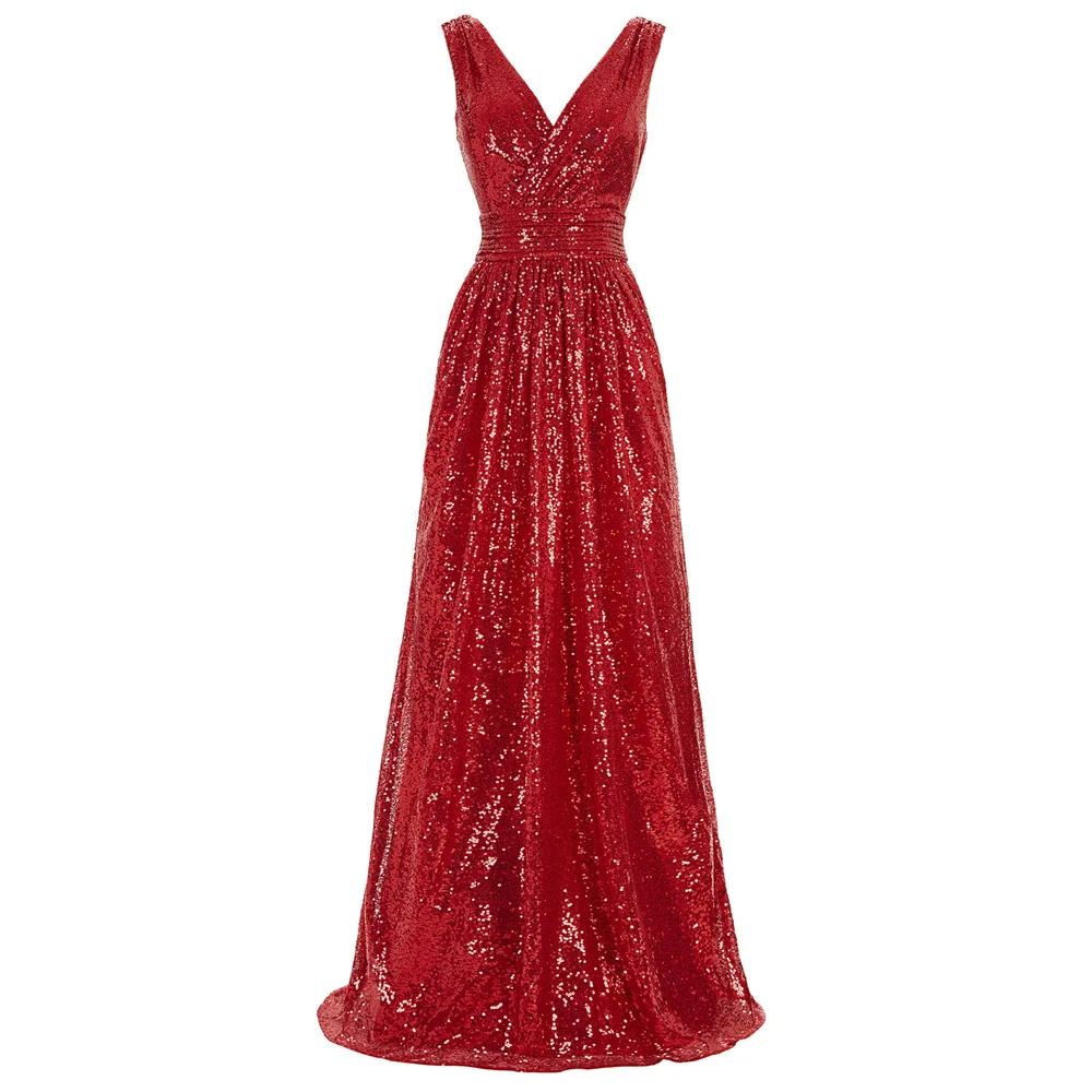 Kate Kasin длинное вечернее платье с блестками, летнее женское платье без рукавов с v-образным вырезом, вечерние платья длиной до пола, 7 цветов, платье для выпускного вечера - Цвет: Red