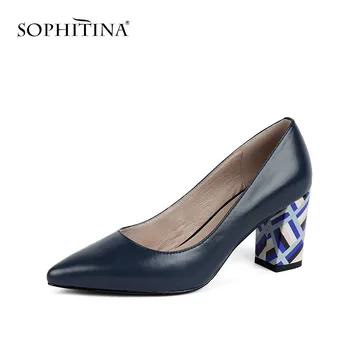 

SOPHITINA Sexy Pointed Toe Pumps Fashion Elegant Special Design Comfortable Square Heel Shoes Shallow Handmade Women's Pumps X23