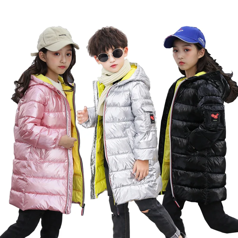 Scsech/Детская верхняя одежда; теплое пальто для мальчиков и девочек; парка для подростков; детская зимняя теплая блестящая пуховая куртка с серебристым тиснением; WJ15