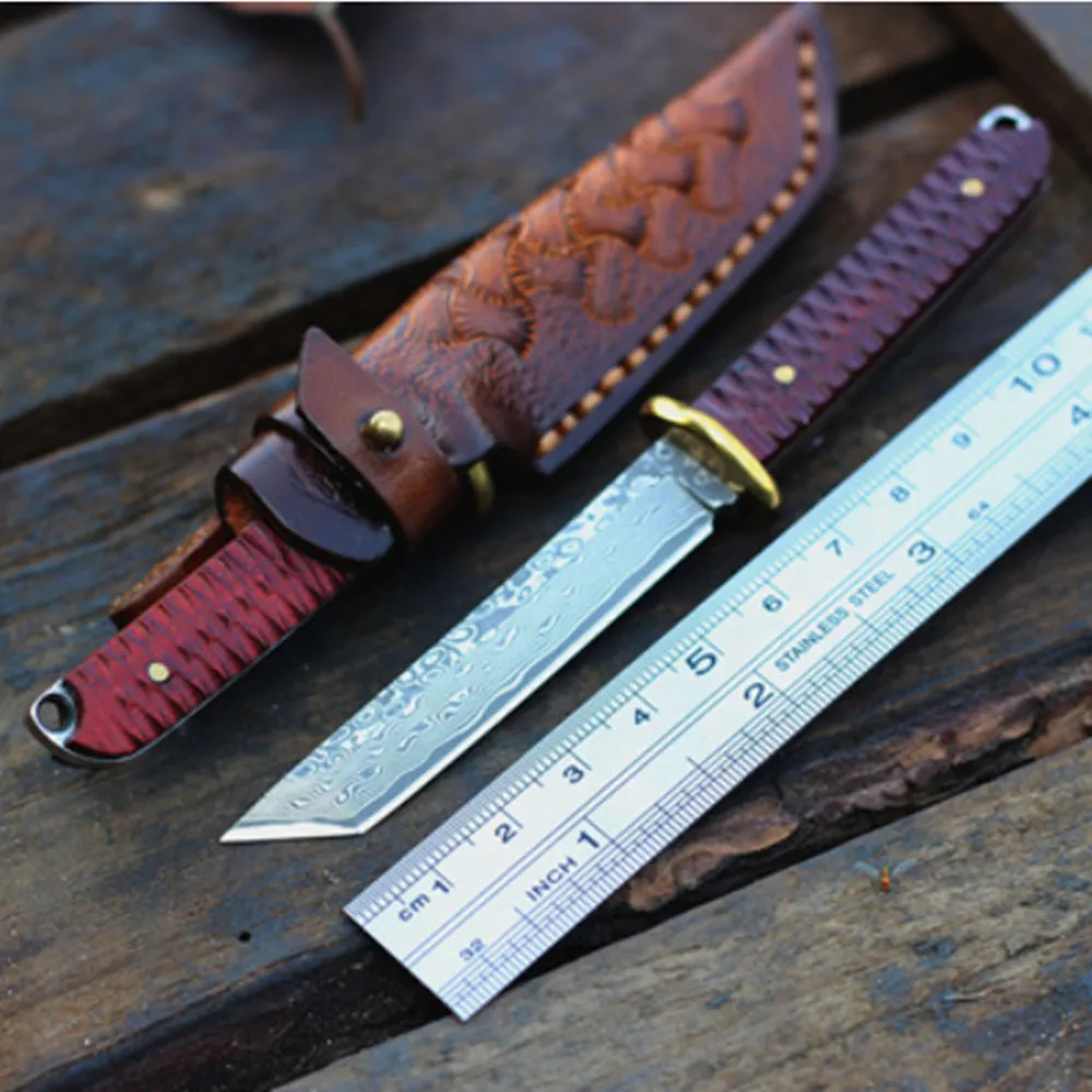 Лезвие из дамасской стали японский нож 60HRC ручка черного дерева Танто