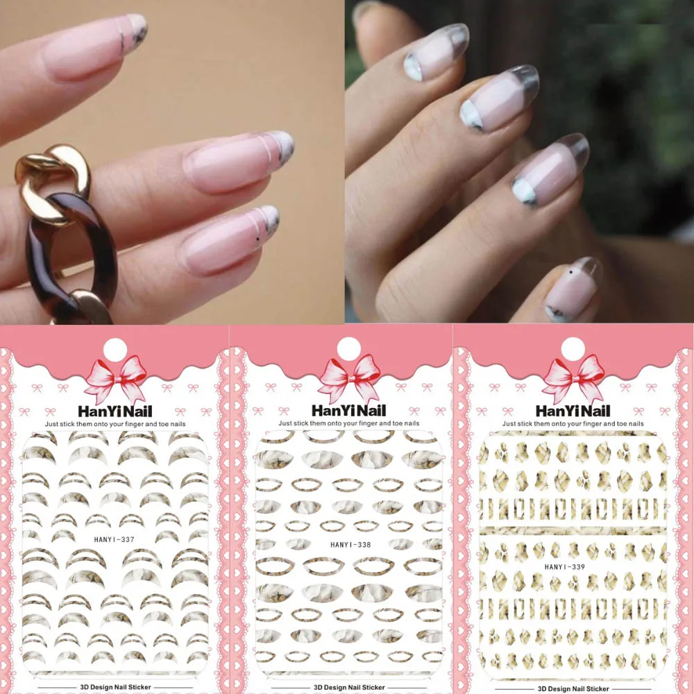 

1pcs Starlight French 3D Nail Art Stickers Gradient Marble Stone Adhesive Nail Decals Nail Accessories for Nail Decorations new