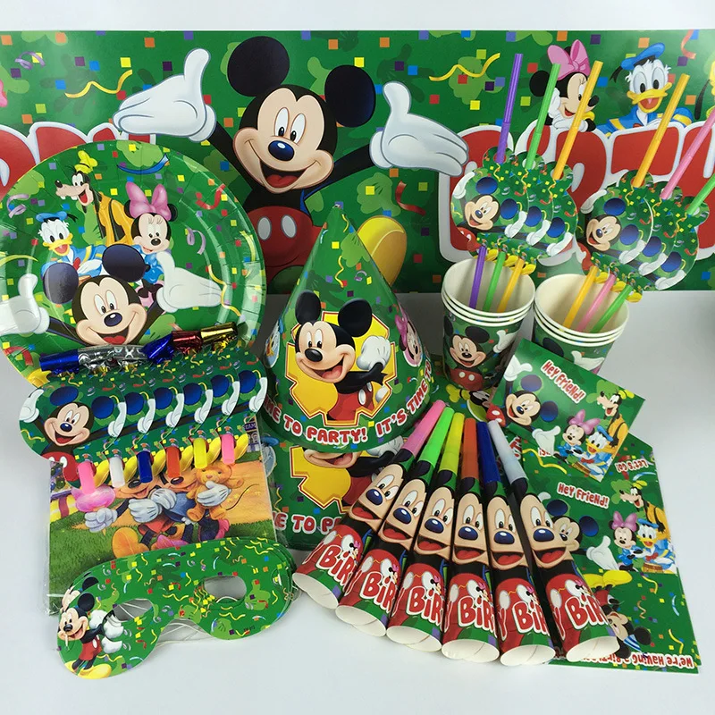 

69pcs Mickey Minnie Theme Paper cup Paper tray paper napkins Hat for Kids Birthday Party Decoration for