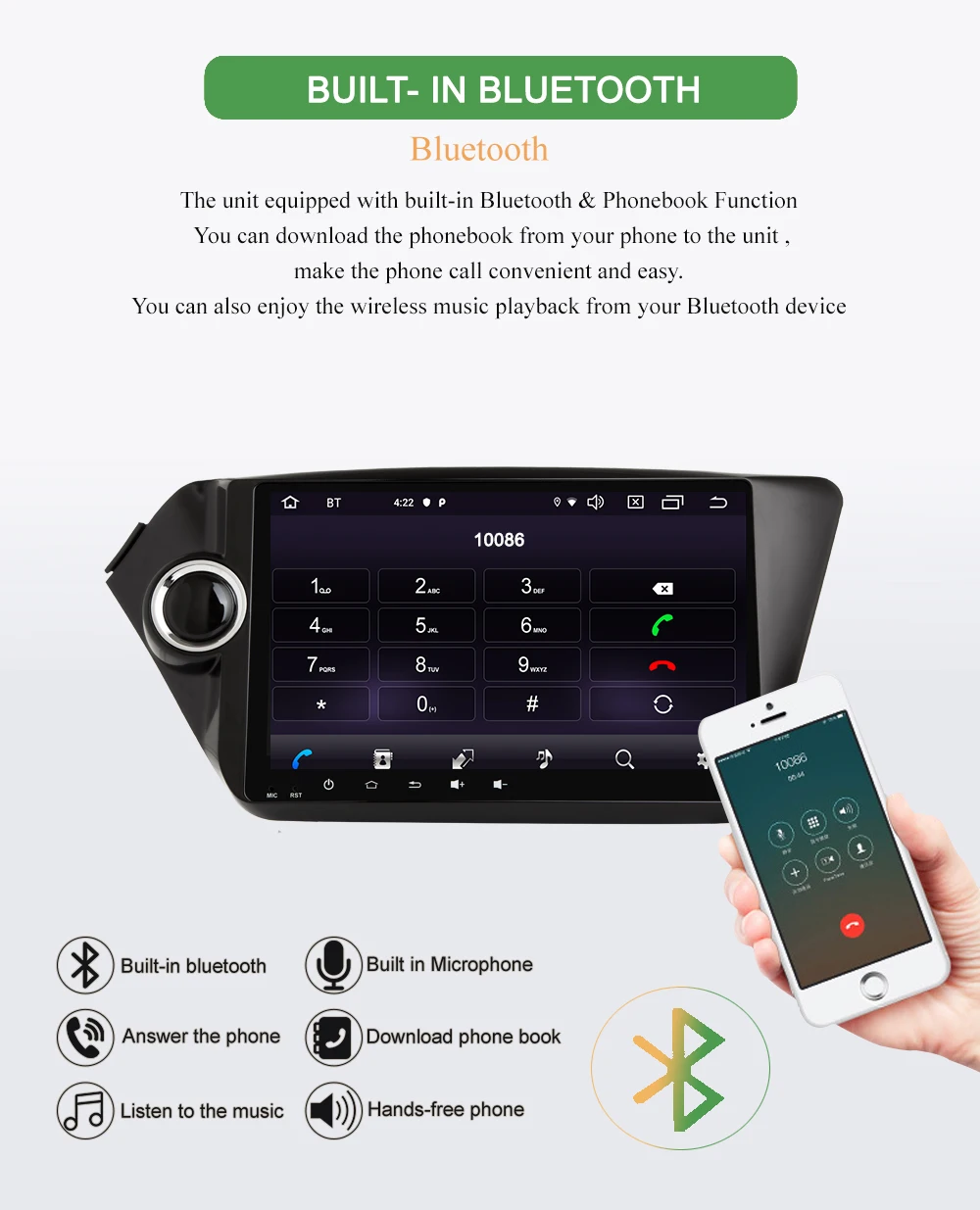 Excellent Bonroad Android 9.0 Car Multimedia Player stereo for K2 Rio 2010-2015 GPS Navigation Car Video Player with DSP  4G RAM ROM64G 6
