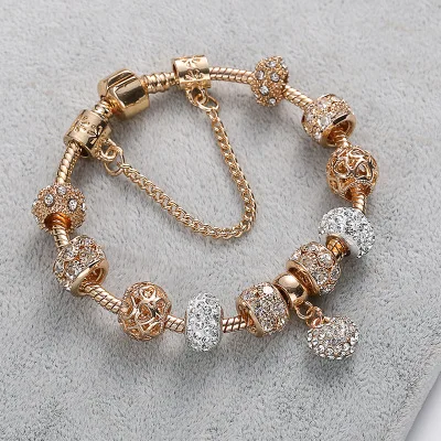 Новые очаровательные браслеты для женщин Блестящий Кристалл Подвеска-колокольчик Любовь Ключ Замок бусины браслет и браслет Ювелирные изделия Подарки
