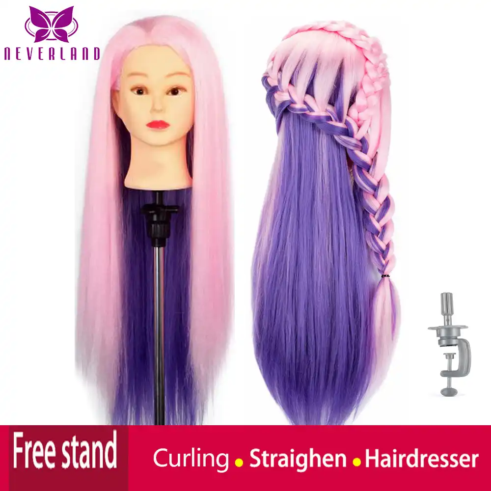24 理髪レインボーピンク髪美容マネキンヘッドヘアスタイル編組合成訓練人形マネキンヘッド Aliexpress
