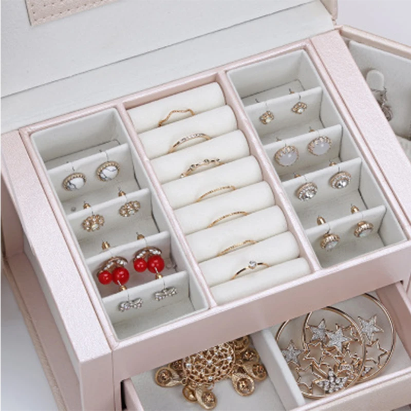 Шкатулка для ювелирных изделий кожаный бокс большой вместимости с выдвижным