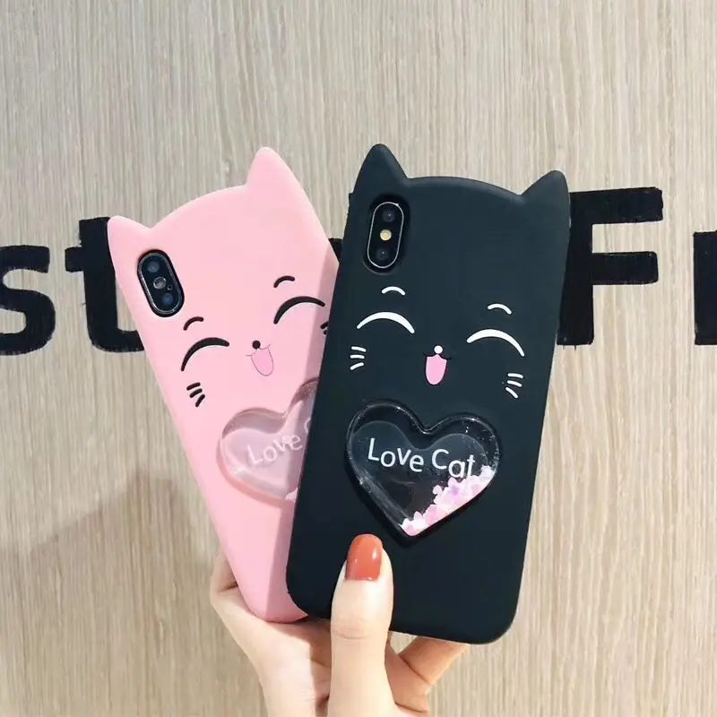 

Cute cat pattern quicksand soft tpu silicone case for Apple iphone 8 7 6 6s plus XR XS MAX X coque glitter shining cover case