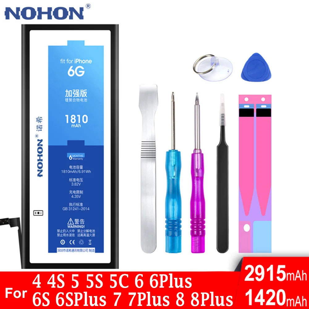 Высокое качество оригинальный NOHON аккумулятор для iPhone 4 5 6 S C 4S 5S SE 7 8 Plus Apple i iPhone4