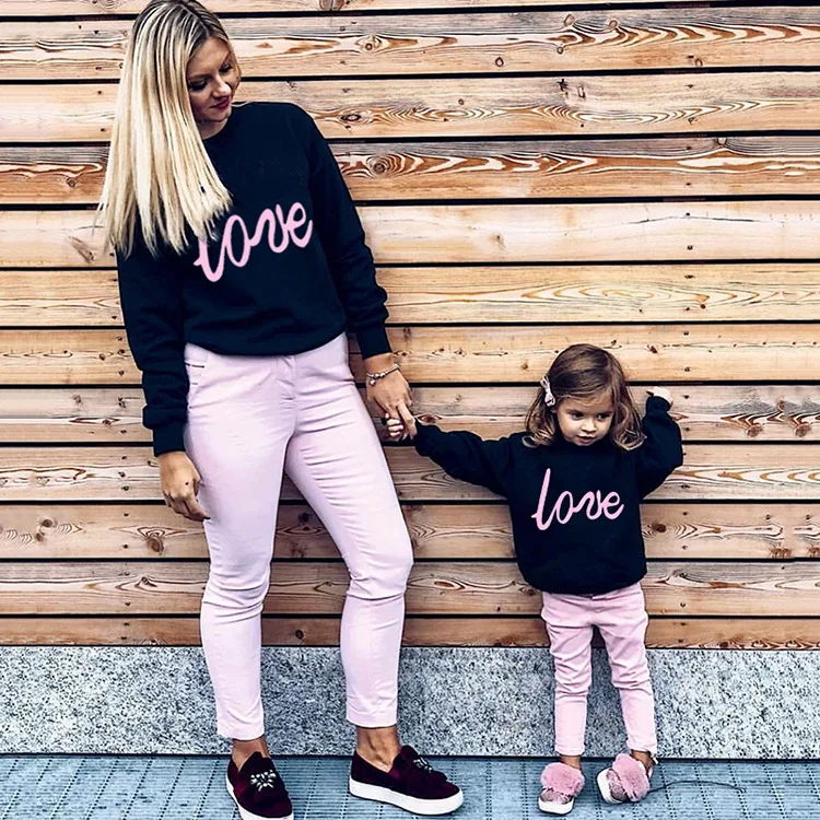 

love sweatshirt casual mother daughter mommy and me matching clothes family look women girl mom mum and baby sweatshirts dresses