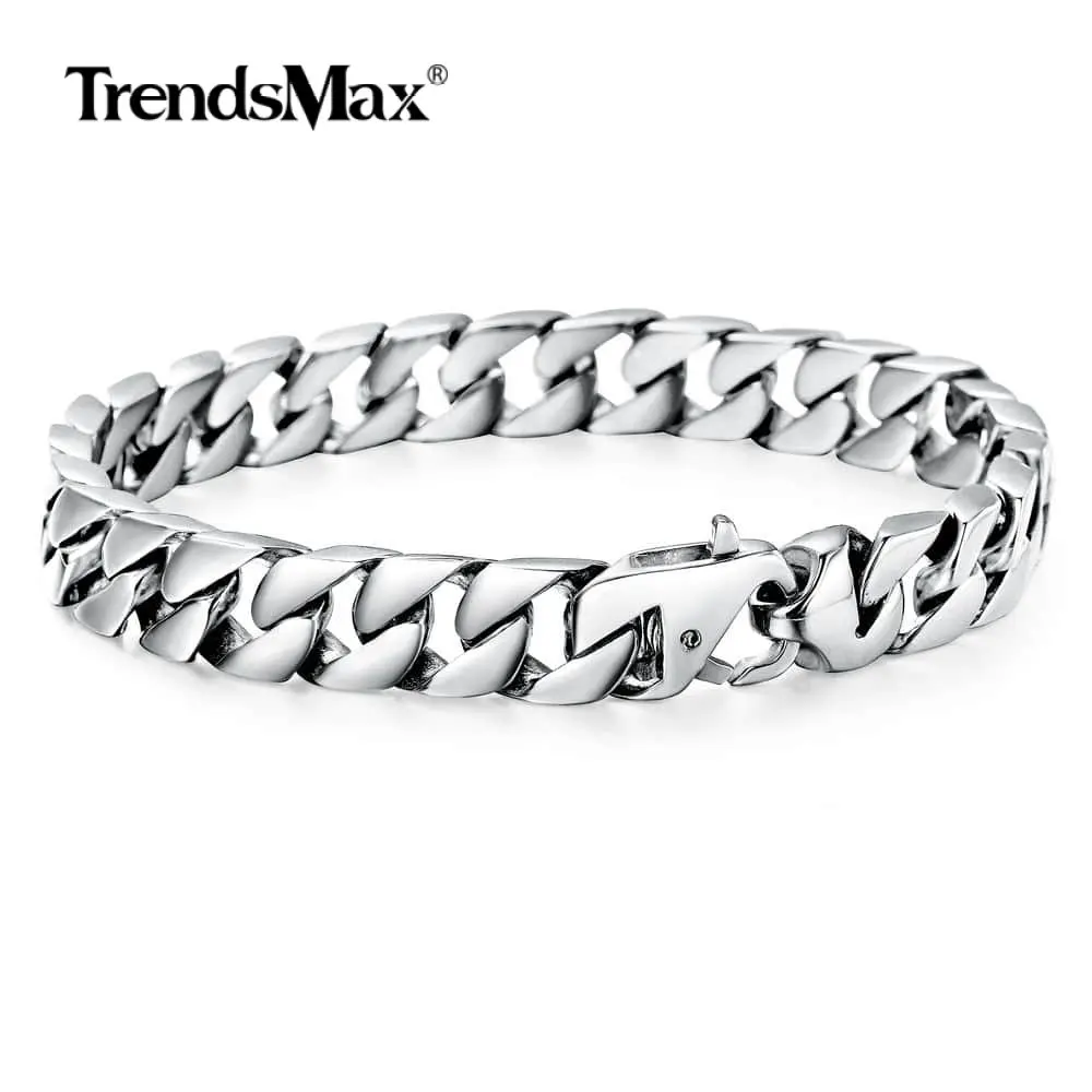 10mm Men's Curb Cuban Chain Link Bracelet for Mens Boys 316L Stainless Steel Gold Color Silver Color Jewelry 8-11inch HBM123