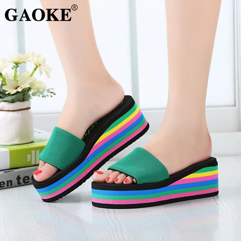 

2020 Summer Woman Shoes Woman Sandal Slippers Platform Bath Slippers Wedge Beach Flip Flops High Heel Slippers Beach Slide Shoes