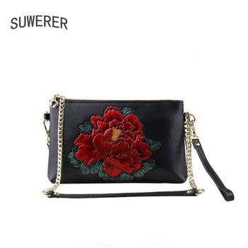 

Women Genuine Leather bag 2020 New Vintage Leather Embossed Crossbody Bag Retro small square bag Clutch