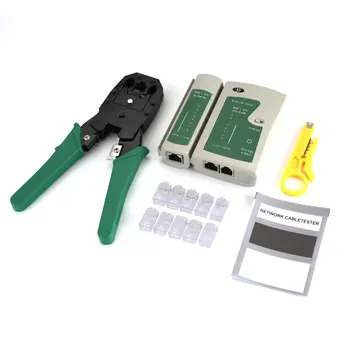 

Network Ethernet LAN Kit 4 in 1 Cable Tester +Crimping Plier Crimper + Wire Stripper +10x Rj45 Cat5 Cat5e Connector Plug Netw