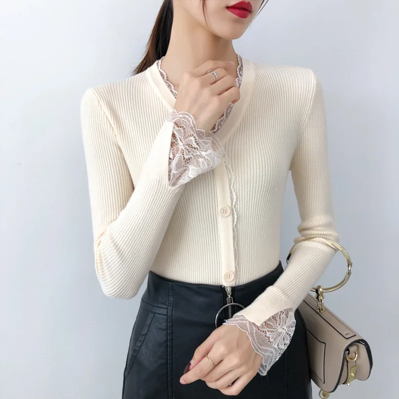 2019 Autumn And Winter New Korean Versatile V-neck Sweater WOMEN'S Sweater Tight Elasticity Underwear Base Long-sleeved Upper Ga