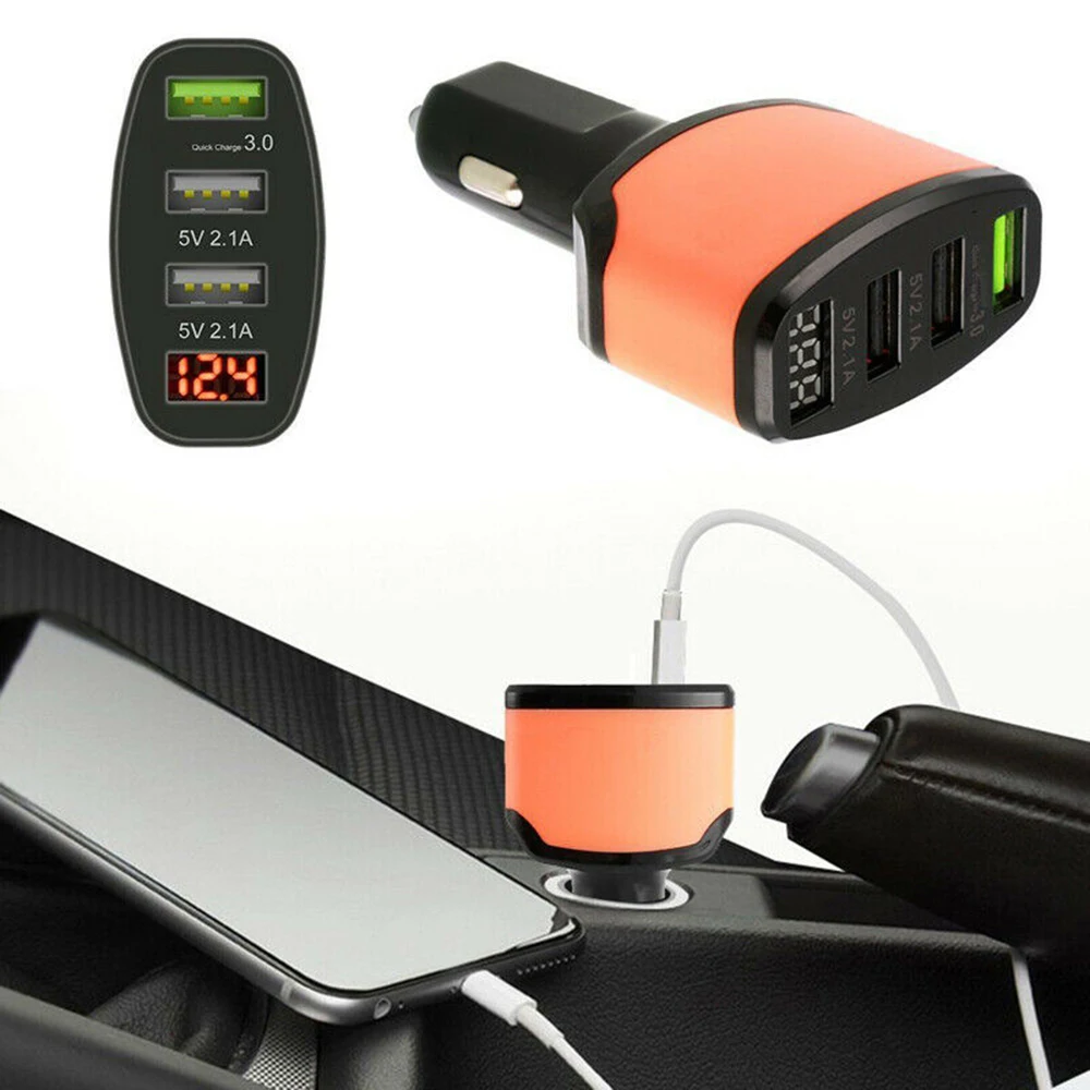 Мини-устройство для автомобиля с двумя портами USB Зарядное устройство 3-Порты и разъёмы Переходник USB для зарядки в машине светодиодный Дисплей QC 3,0 быстрой зарядки 12-24V Универсальный